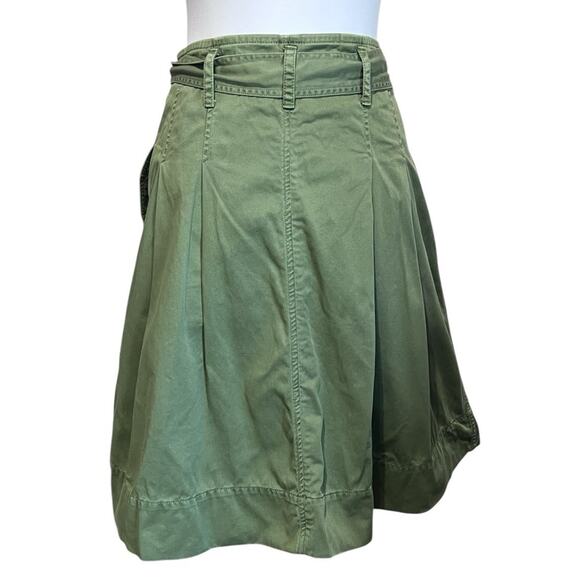 J. Crew Denim Utility Wrap Skirt Sz 8 Olive Green A-line Belted Pleated Pockets - Picture 5 of 7